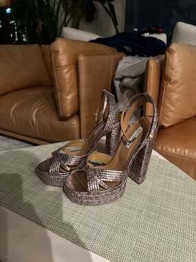 Aquazzura Sundance Plateau Metallic Snakeskin-Effect Platform Sandals Size 41